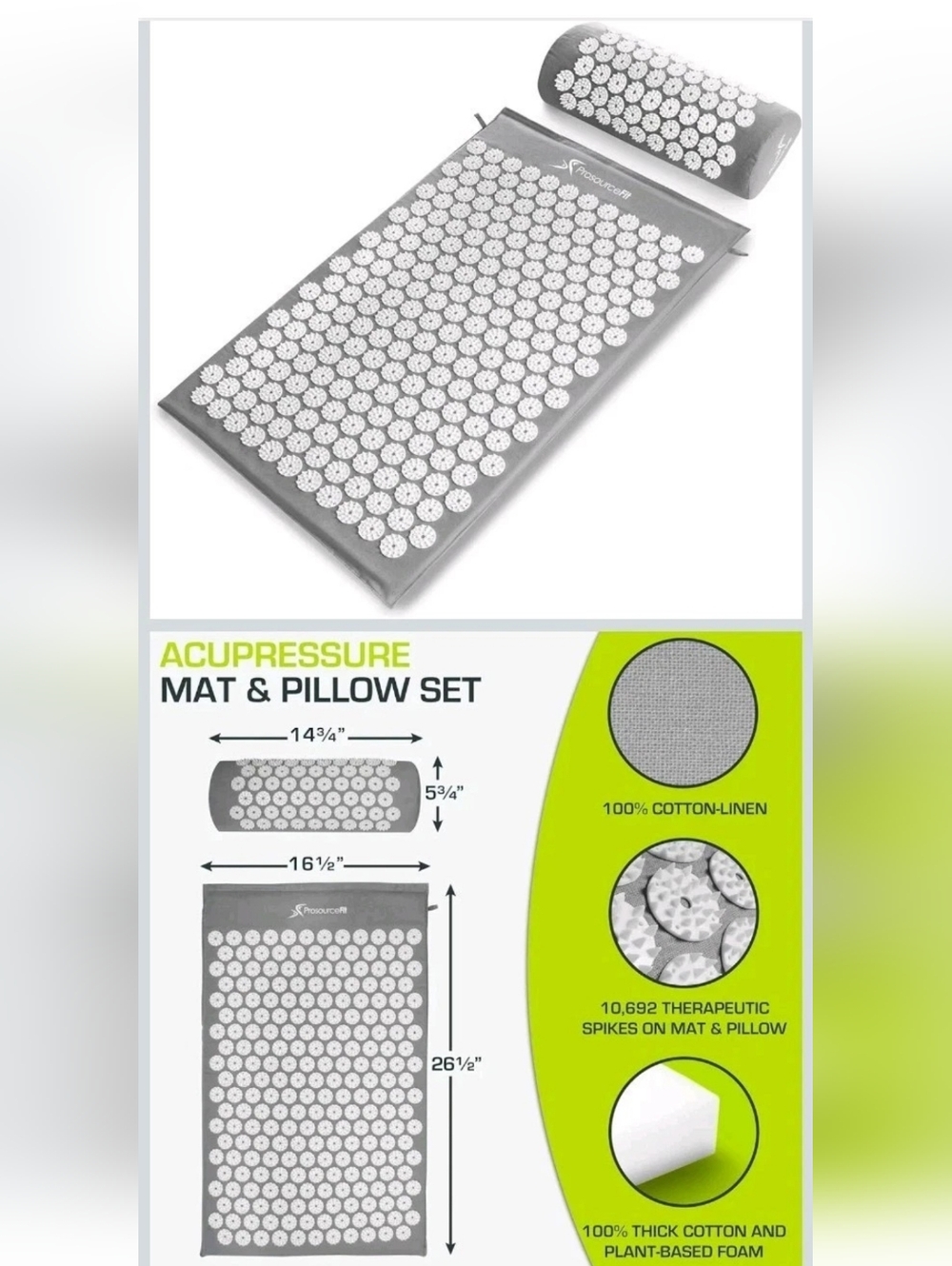 Prosourcefit Acupressure Mat and Pillow Set for Back/Neck Pain Relief and Muscle